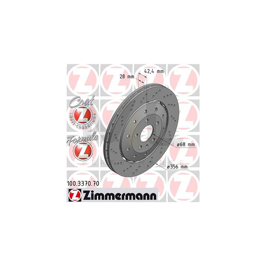 ZIMMERMANN FORMULA Z COAT Z 100.3370.70 Brake Disc for AUDI A6 Perforated, Two-piece brake disc, Vented, Coated, Alloyed / High-carbon  - 1 piece