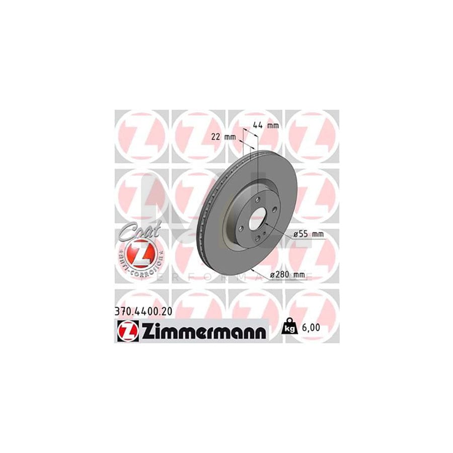 ZIMMERMANN COAT Z 370.4400.20 Brake Disc Internally Vented, Coated  - 1 piece