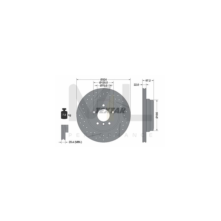 TEXTAR PRO 92231203 Brake Disc for BMW 3 Series Drilled dimples, Internally Vented, Slotted, Coated, without wheel hub, without wheel studs  - 1 piece