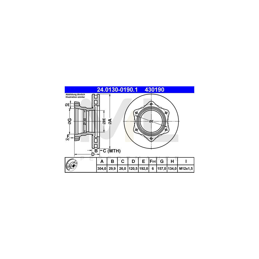 ATE 24.0130-0190.1 Brake Disc suitable for MERCEDES-BENZ VARIO Vented, Alloyed / High-carbon  - 1 piece