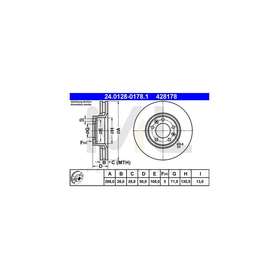 ATE 24.0128-0178.1 Brake Disc for CITROEN XM Vented  - 1 piece