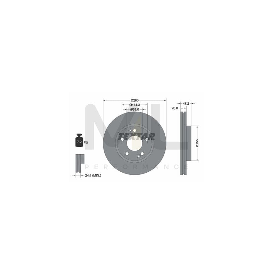 TEXTAR PRO+ 92161605 Brake Disc Internally Vented, Coated, High-carbon, without wheel hub, without wheel studs  - 1 piece