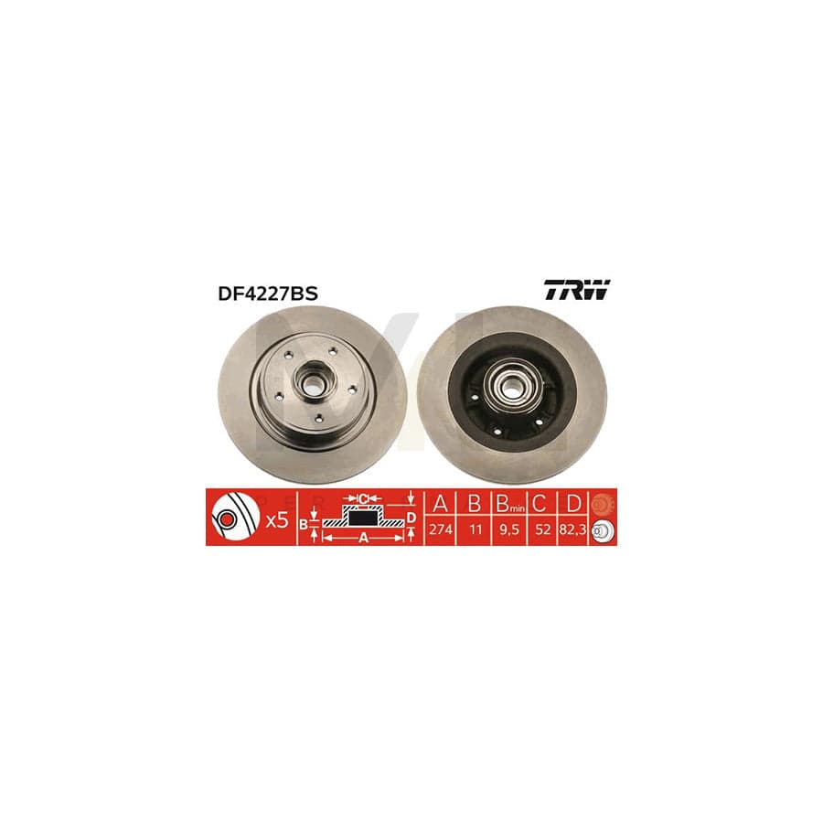 TRW DF4227BS Brake Disc Solid, with ABS sensor ring, with wheel bearing  - 1 piece