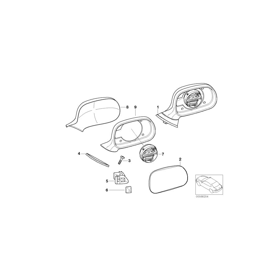 Genuine BMW 51168397879 E36 Convex Mirror Glass (Inc. Z3)
