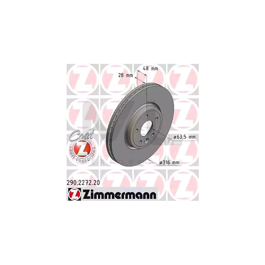 ZIMMERMANN COAT Z 290.2272.20 Brake Disc for JAGUAR XE (X760) Internally Vented, Coated, High-carbon  - 1 piece