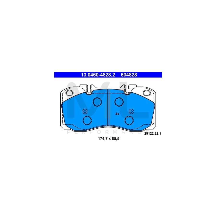 ATE 13.0460-4828.2 Brake pad set for IVECO Daily excl. wear warning contact, prepared for wear indicator