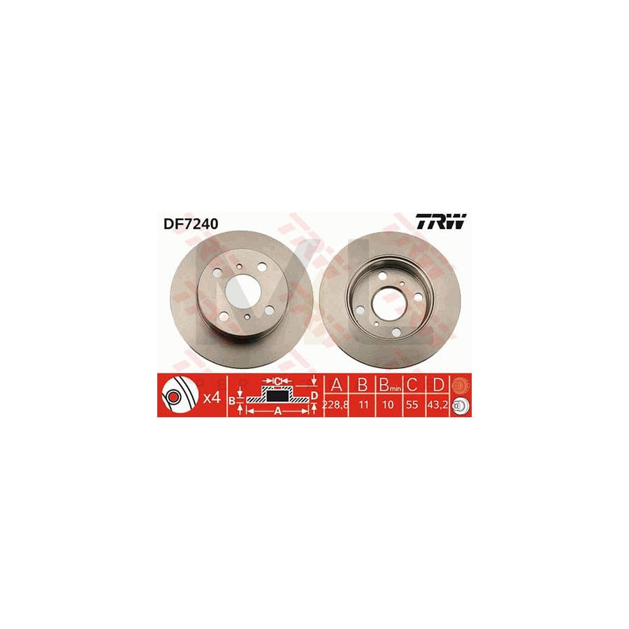 TRW DF7240 Brake Disc for TOYOTA Starlet IV Hatchback (P80) Solid, Painted  - 1 piece