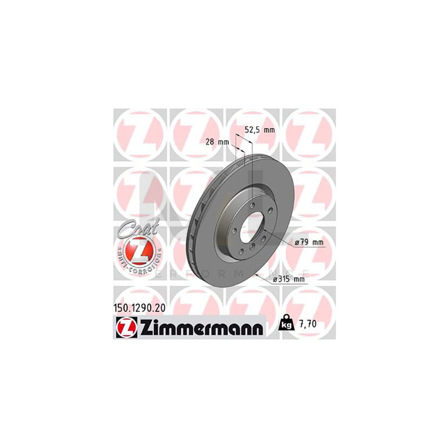 ZIMMERMANN COAT Z 150.1290.20 Brake Disc Internally Vented, Coated, High-carbon