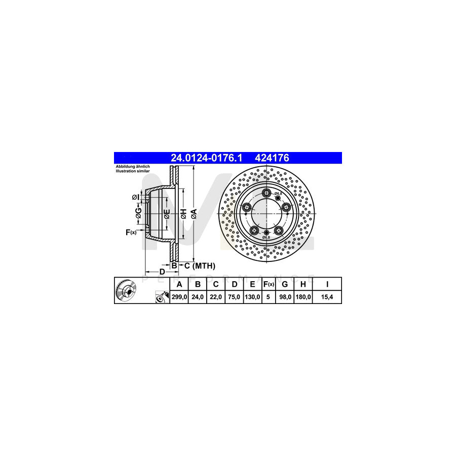 ATE 24.0124-0176.1 Brake Disc for PORSCHE 911 Perforated / Vented, Coated, Alloyed / High-carbon  - 1 piece