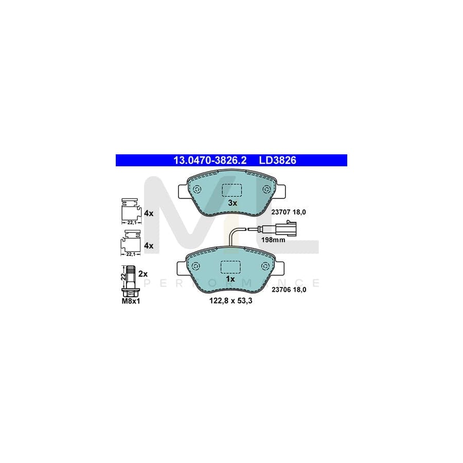 ATE Ceramic 13.0470-3826.2 Brake pad set incl. wear warning contact, with brake caliper screws, with accessories