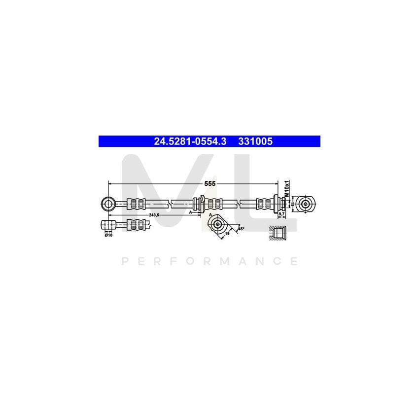 ATE 24.5281-0554.3 Brake Hose for NISSAN ALMERA 555mm, M10x1