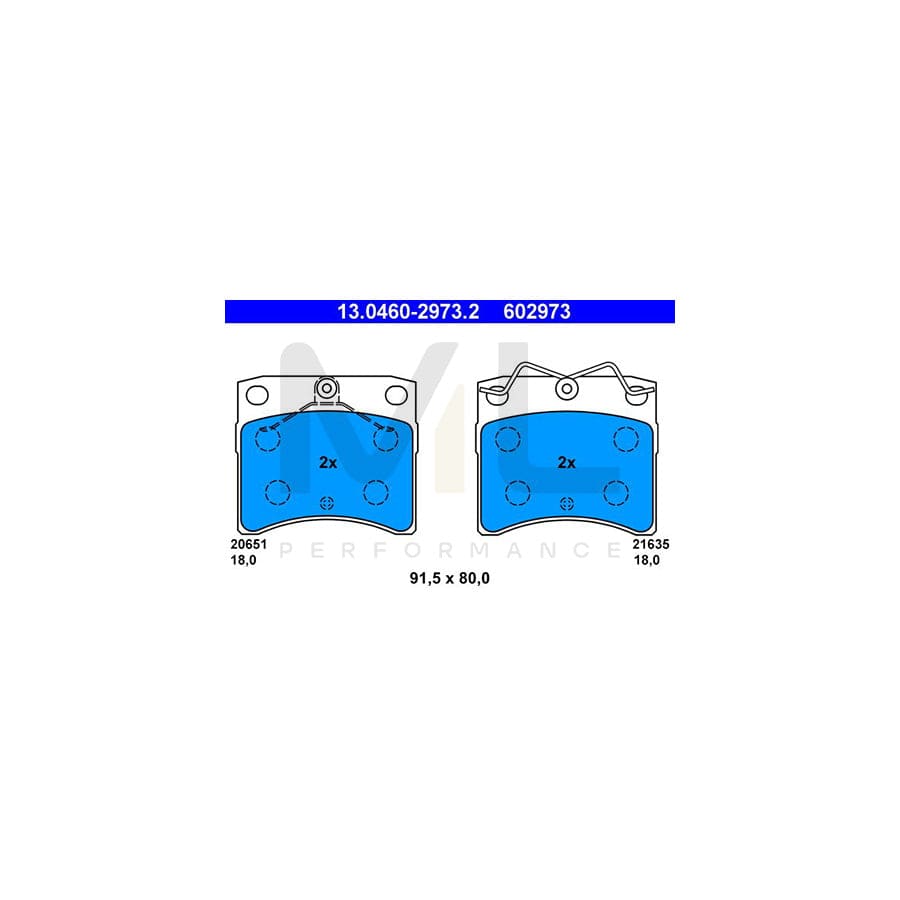 ATE 13.0460-2973.2 Brake pad set for VW TRANSPORTER excl. wear warning contact, not prepared for wear indicator
