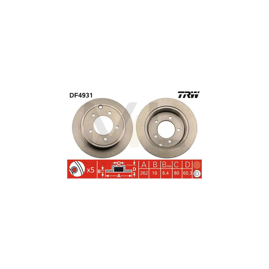 TRW DF4931 Brake Disc Solid, Painted  - 1 piece