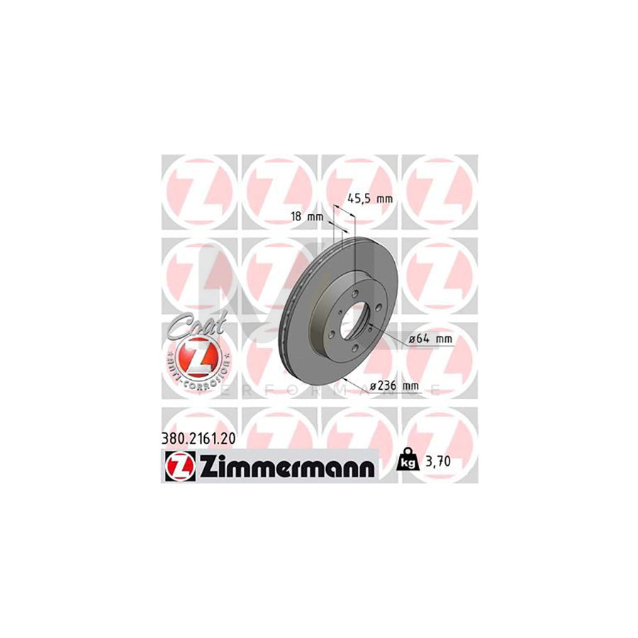 ZIMMERMANN COAT Z 380.2161.20 Brake Disc Internally Vented, Coated  - 1 piece