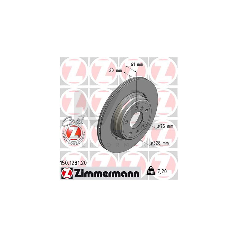ZIMMERMANN COAT Z 150.1281.20 Brake Disc Externally Vented, Coated, High-carbon  - 1 piece
