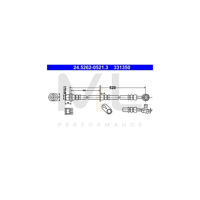 ATE 24.5262-0521.3 Brake Hose for DAIHATSU Materia (M400) 520mm, M10x1
