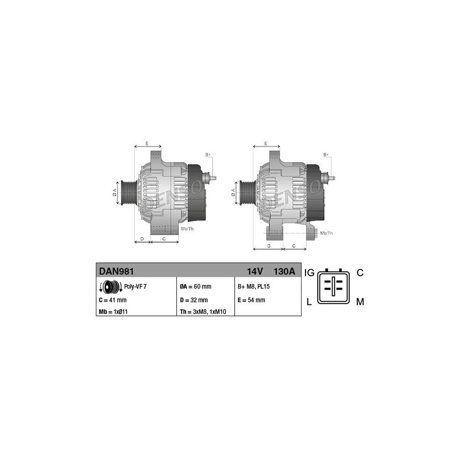 DENSO DAN981 Alternator for Mini Hatchback (R50, R53)