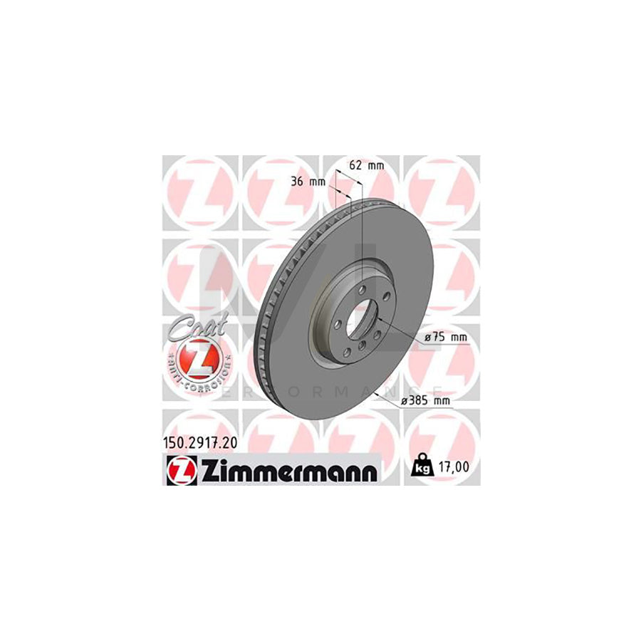 ZIMMERMANN COAT Z 150.2917.20 Brake Disc Internally Vented, Coated, High-carbon