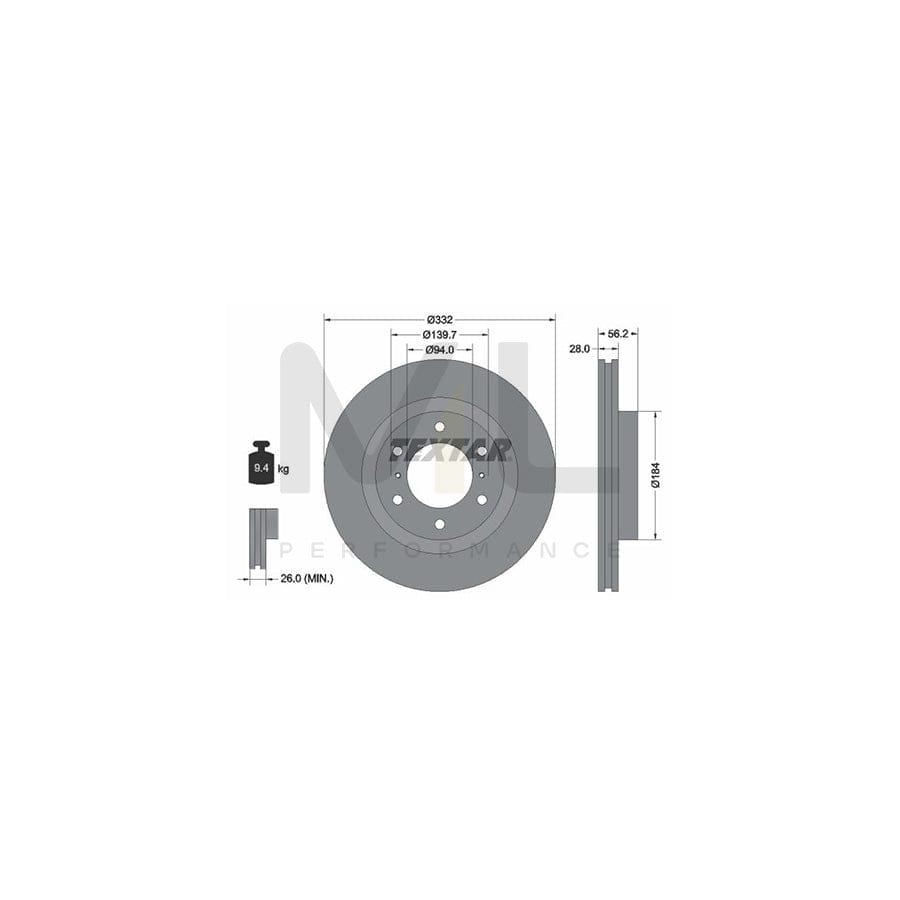 TEXTAR 92167200 Brake Disc for MITSUBISHI Pajero / Shogun IV (V80) Internally Vented, without wheel hub, without wheel studs  - 1 piece
