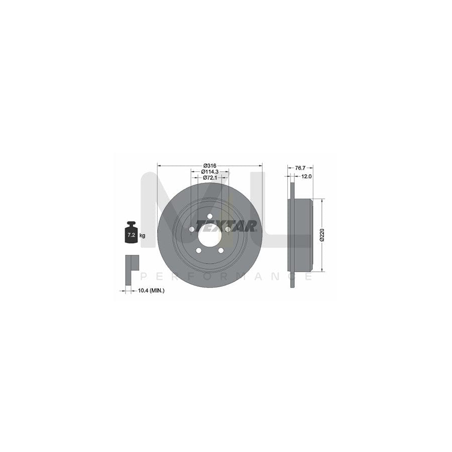 TEXTAR PRO 92202703 Brake Disc Solid, Coated, without wheel hub, without wheel studs  - 1 piece