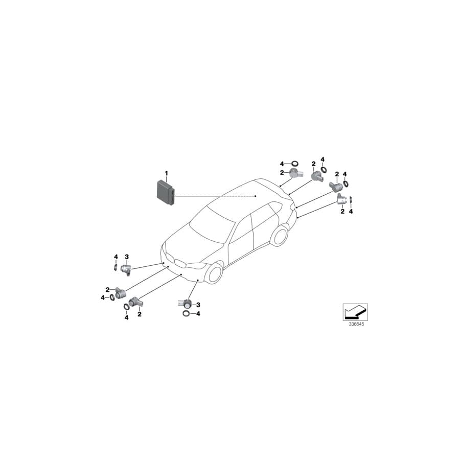 Genuine BMW 66207987047 F15 F16 Ultrasonic Sensor, Pearl Silver WX01 (Inc. X6 50iX, X5 35iX & X5 50iX 4.0)