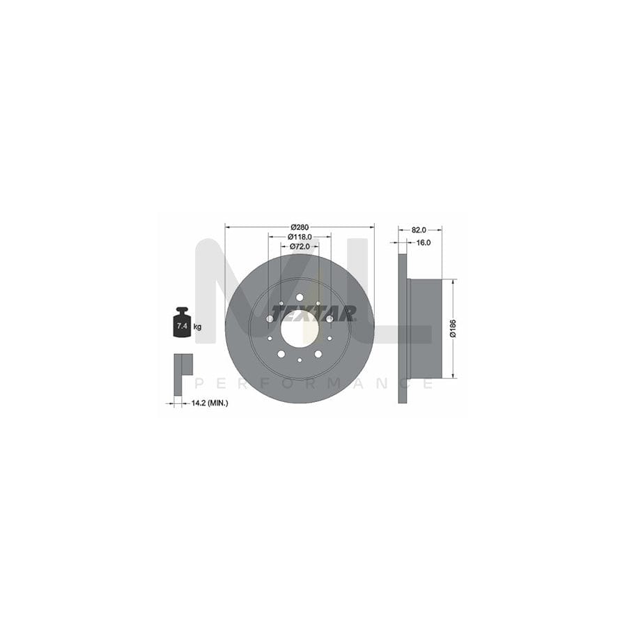 TEXTAR PRO 92116103 Brake Disc Solid, Coated, without wheel hub, without wheel studs  - 1 piece