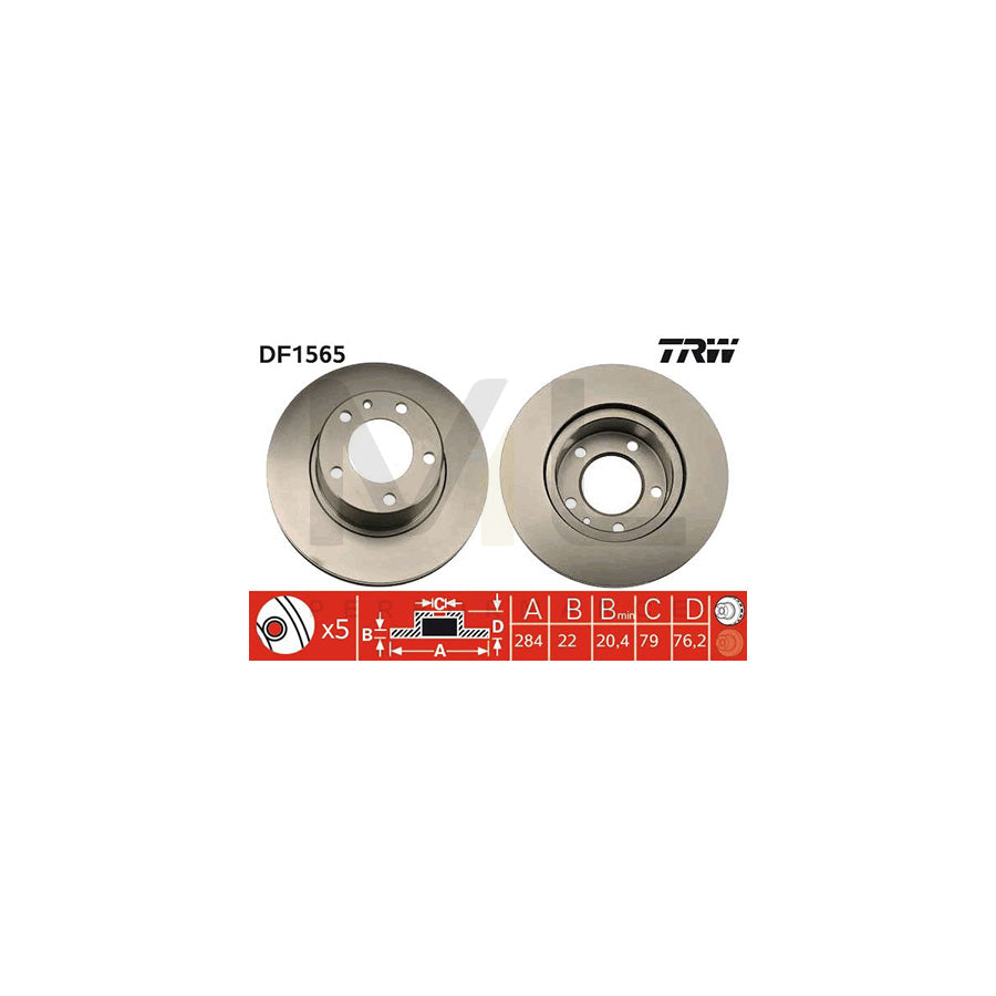 TRW DF1565 Brake Disc for BMW 5 Saloon (E28) Vented  - 1 piece