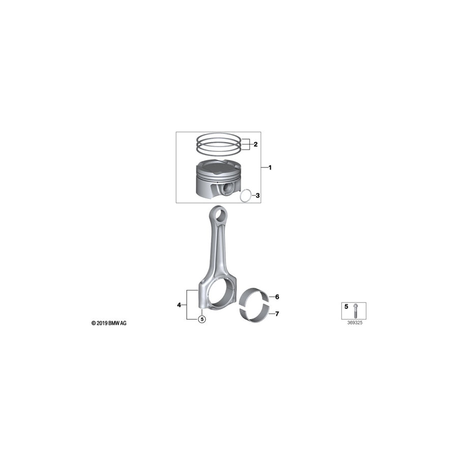 Genuine BMW 11259488343 F44 F39 Piston Length gudgeon pin = 59mm (Inc. M135iX, JCW ALL4 & M235iX)
