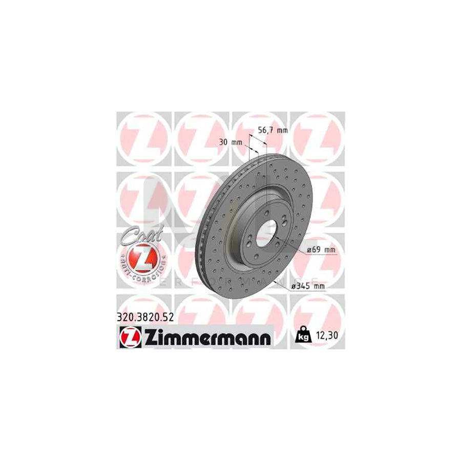 ZIMMERMANN 320.3820.52 Brake Disc for KIA Stinger Hatchback (CK) Internally Vented, Perforated, Coated  - 1 piece