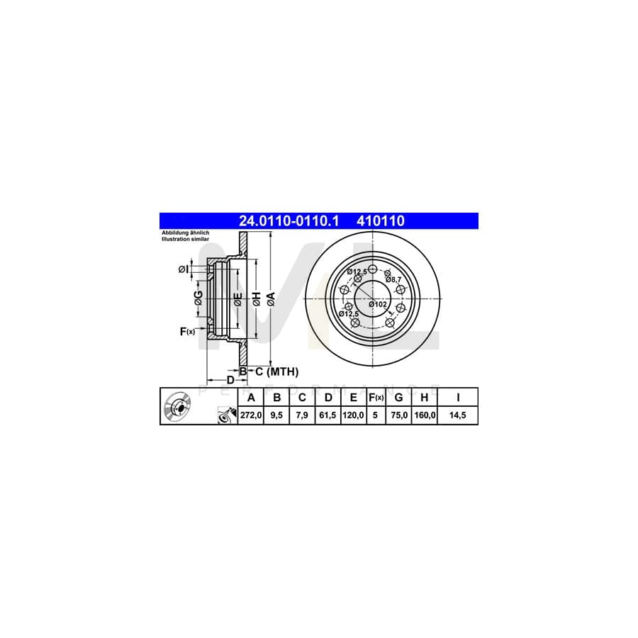 ATE 24.0110-0110.1 Brake Disc for BMW 5 Saloon (E12) Solid, Coated  - 1 piece