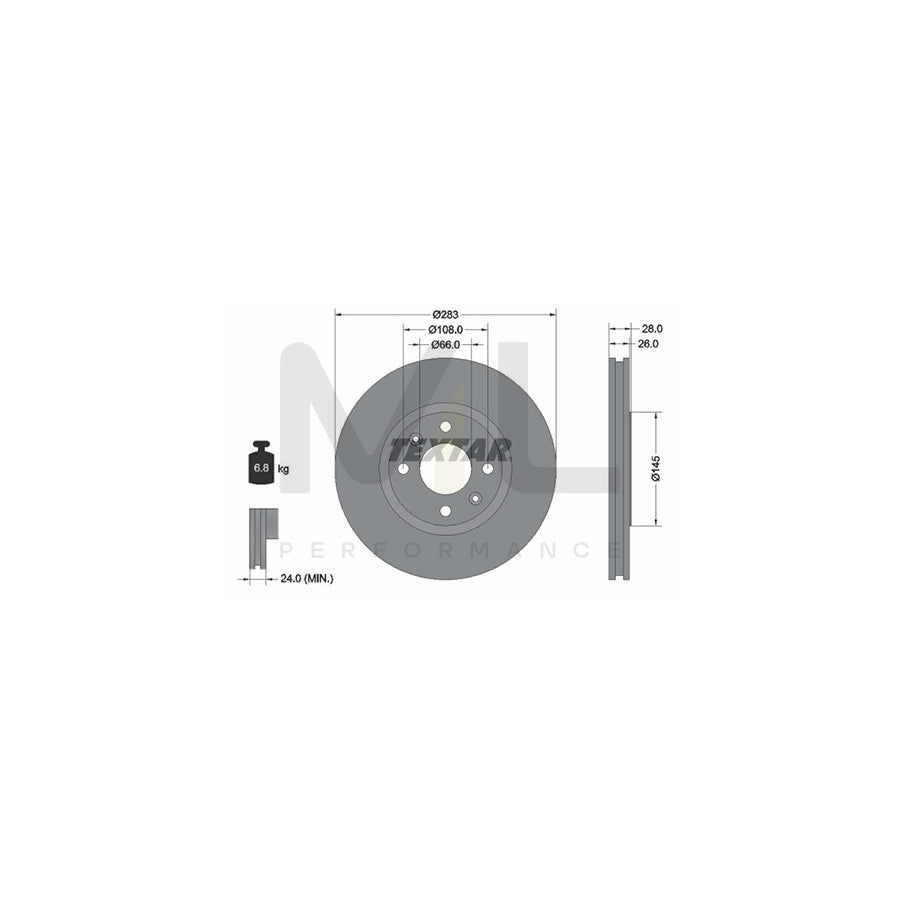 TEXTAR PRO 92078703 Brake Disc Externally Vented, Coated, without wheel hub, without wheel studs  - 1 piece