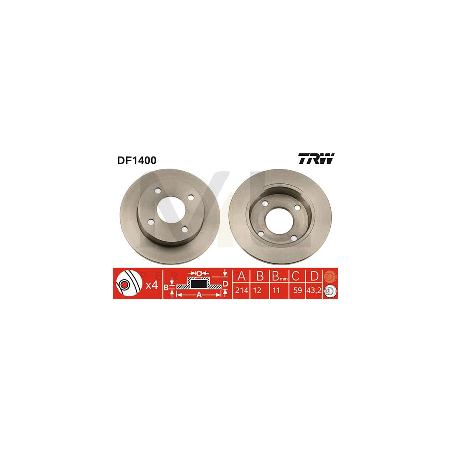 TRW DF1400 Brake Disc Solid  - 1 piece