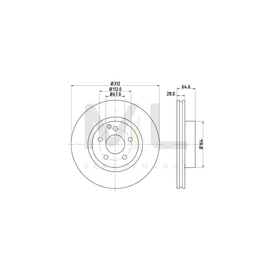 HELLA PRO 8DD 355 108-821 Brake Disc Internally Vented, Coated, without wheel hub, without wheel studs | ML Performance Car Parts