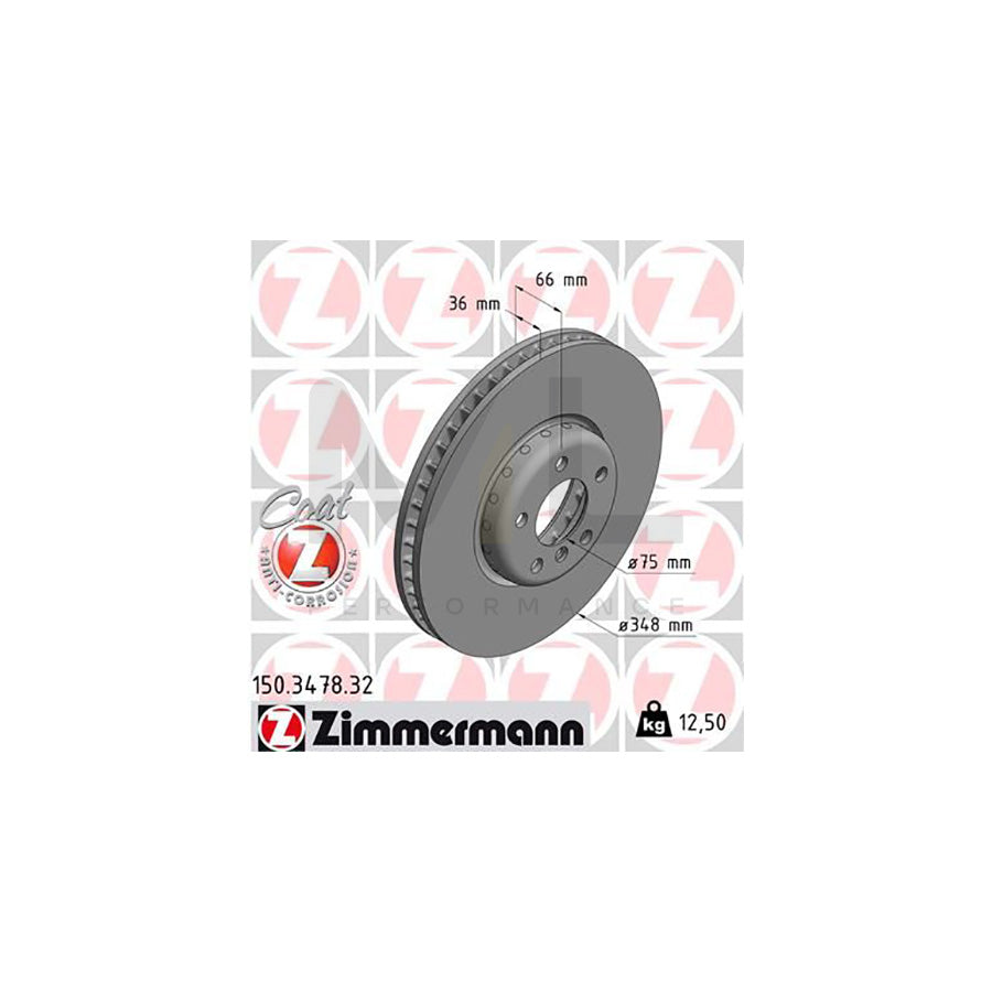 ZIMMERMANN FORMULA F COAT Z 150.3478.32 Brake Disc Internally Vented, Two-piece brake disc, Coated, High-carbon
