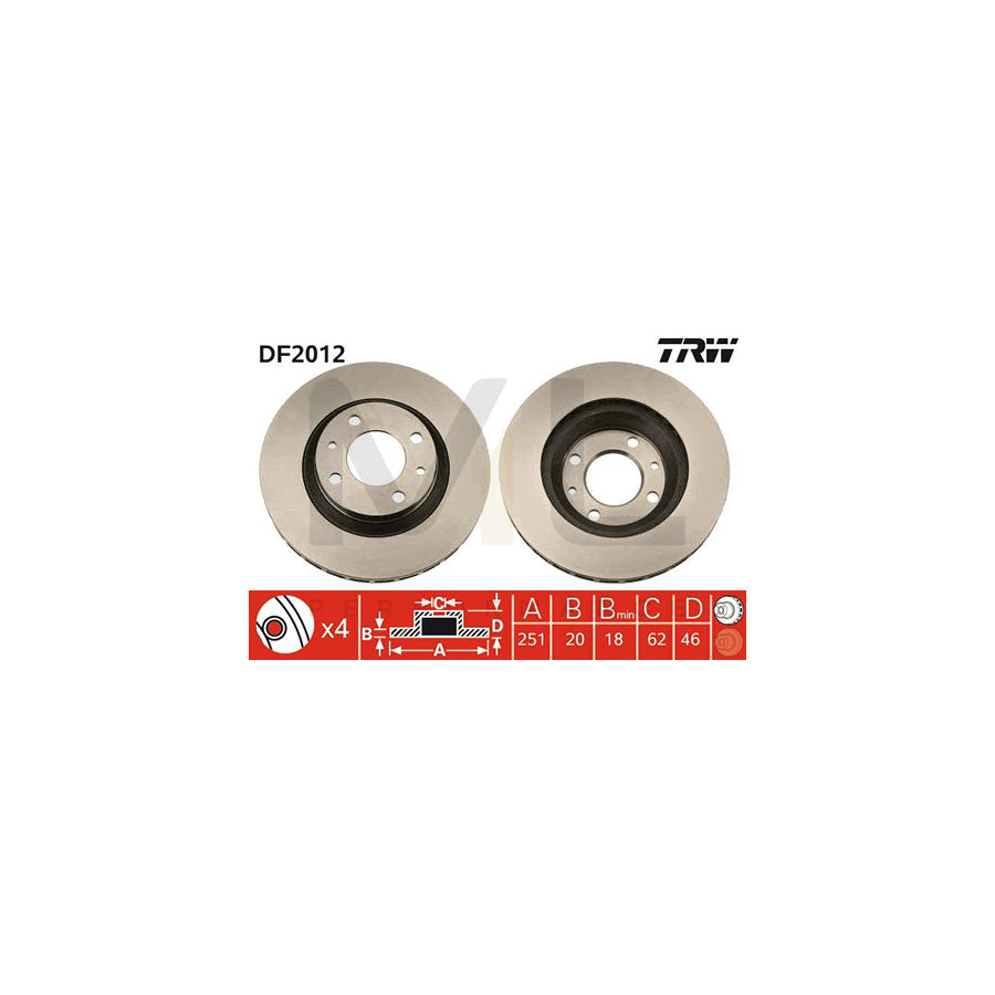 TRW DF2012 Brake Disc Vented  - 1 piece