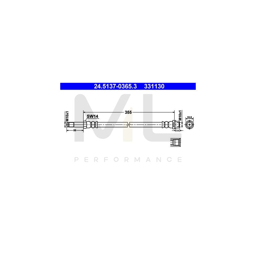 ATE 24.5137-0365.3 Brake Hose suitable for MERCEDES-BENZ Sprinter 5-T Platform/Chassis (W905) 355mm, M10x1