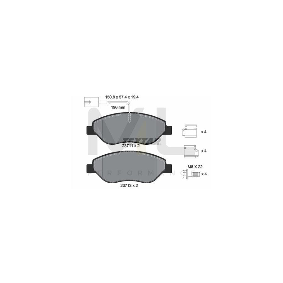 TEXTAR 2371104 Brake pad set with integrated wear warning contact, with brake caliper screws, with accessories