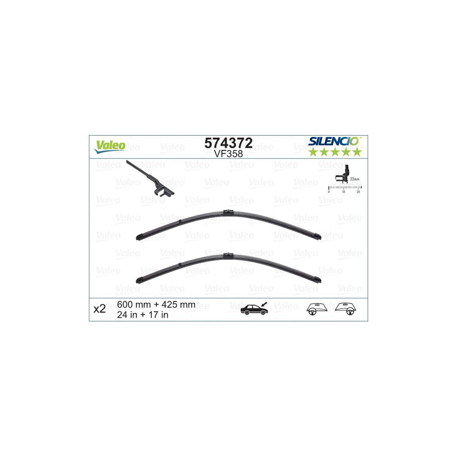 Valeo Silencio Flat Blade Set, Silencio X.Trm 574372 Wiper Blade For Fiat Croma Ii Estate (194)