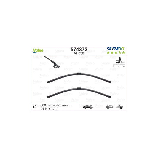 Valeo Silencio Flat Blade Set, Silencio X.Trm 574372 Wiper Blade For Fiat Croma Ii Estate (194)