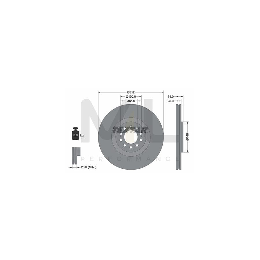 TEXTAR PRO 92098503 Brake Disc Internally Vented, Coated, without wheel hub, without wheel studs  - 1 piece
