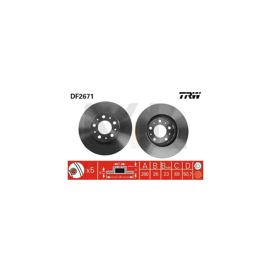 TRW DF2671 Brake Disc Vented, Painted  - 1 piece