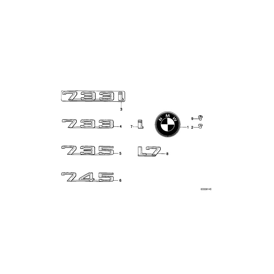 Genuine BMW 51141869985 E23 Emblem Plugged In Rear "733" (Inc. 733i)