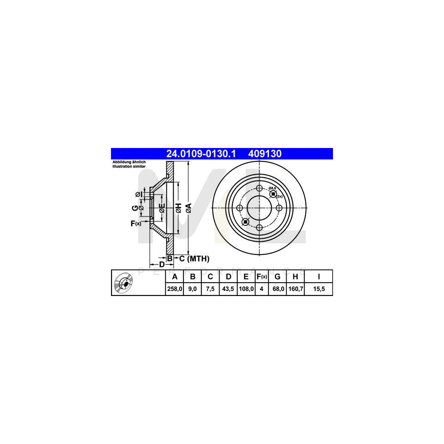 ATE 24.0109-0130.1 Brake Disc Solid  - 1 piece