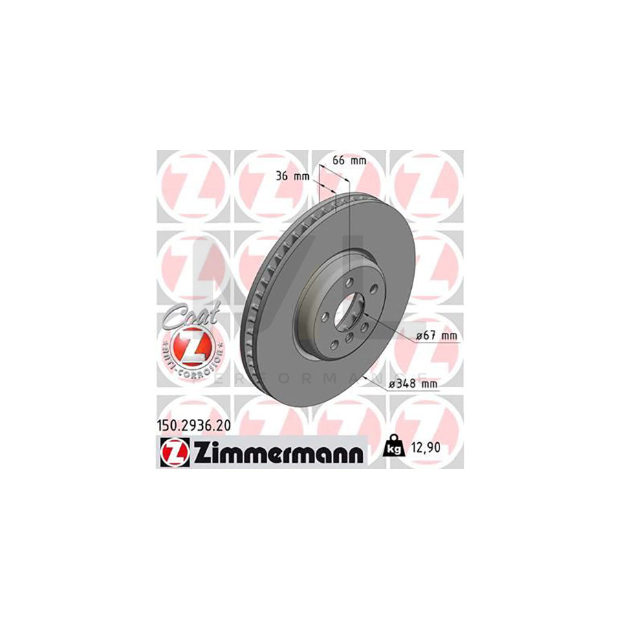 ZIMMERMANN COAT Z 150.2936.20 Brake Disc Internally Vented, Coated, High-carbon