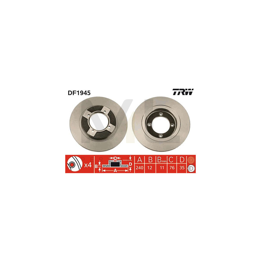 TRW DF1945 Brake Disc Solid  - 1 piece