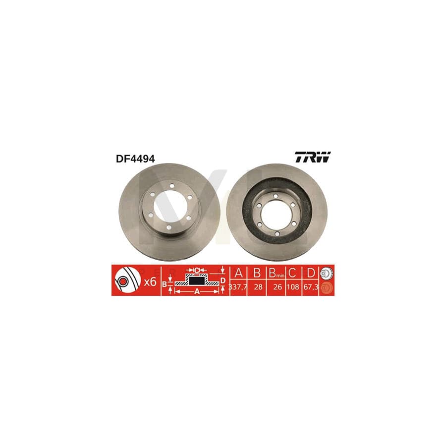 TRW DF4494 Brake Disc Vented, Painted  - 1 piece