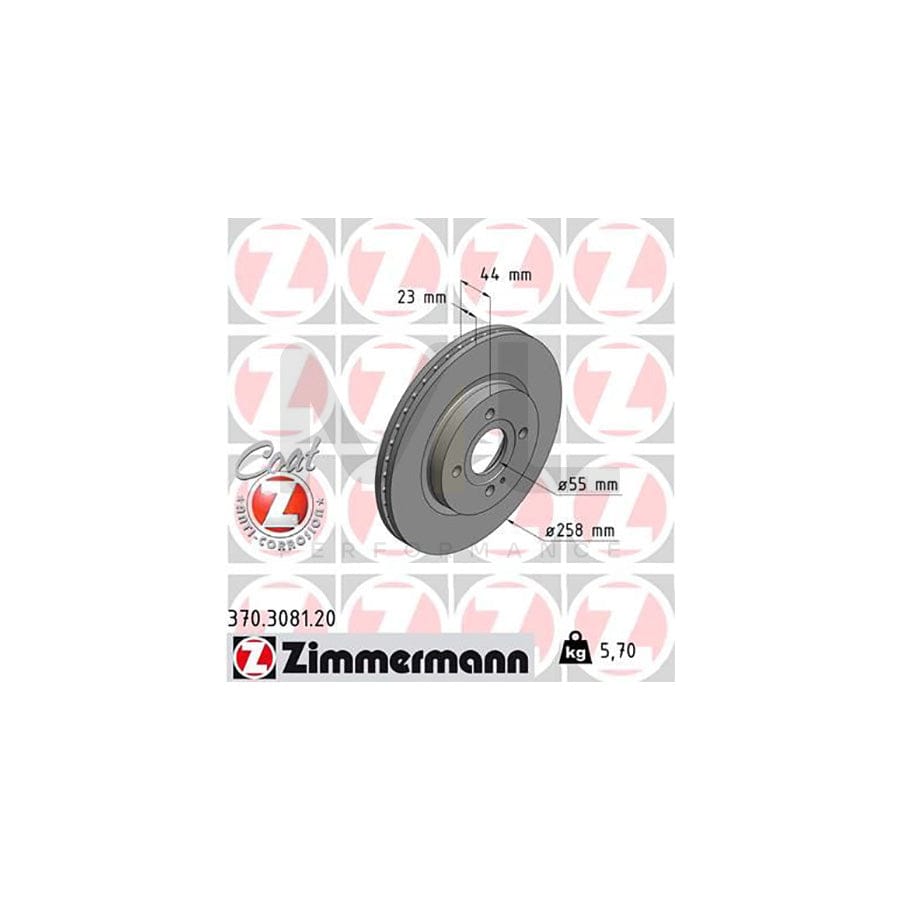 ZIMMERMANN COAT Z 370.3081.20 Brake Disc for MAZDA 2 Hatchback (DE, DH) Internally Vented, Coated  - 1 piece