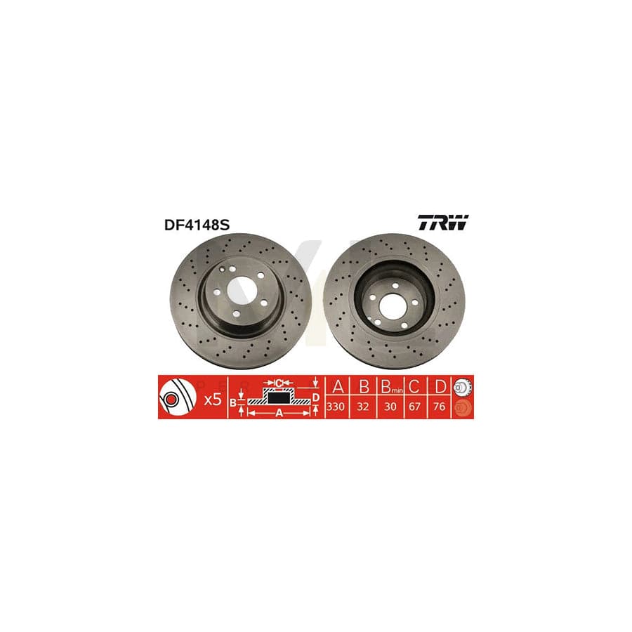 TRW DF4148S Brake Disc suitable for MERCEDES-BENZ S-Class Slotted / Perforated, Painted  - 1 piece