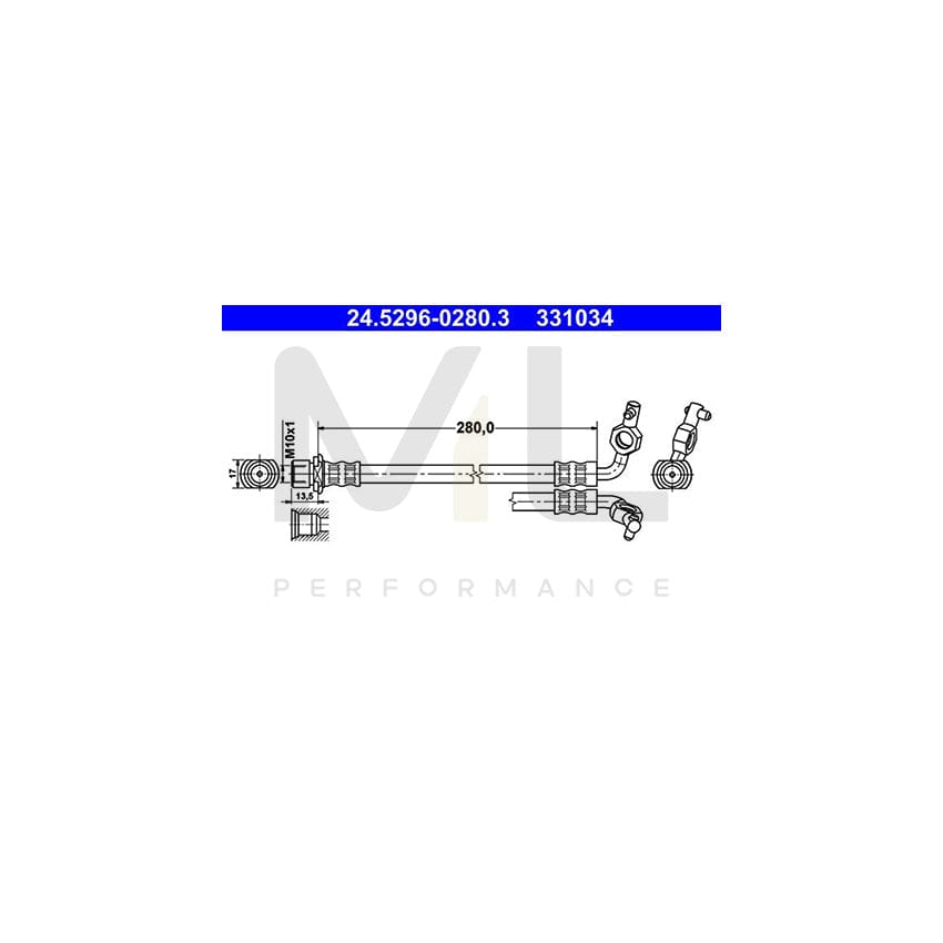 ATE 24.5296-0280.3 Brake Hose for TOYOTA RAV4 II Off-Road (XA20) 280,5mm, M10x1