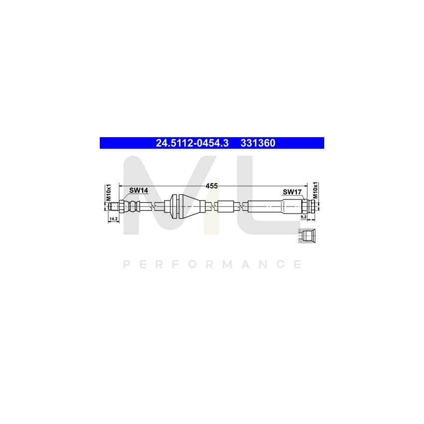ATE 24.5112-0454.3 Brake Hose for FIAT Punto II Hatchback (188) 454mm, M10x1